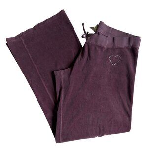 Juicy Couture Vintage Rhinestone Heart (2002-2003) Velour Pants (Purple) - Large
